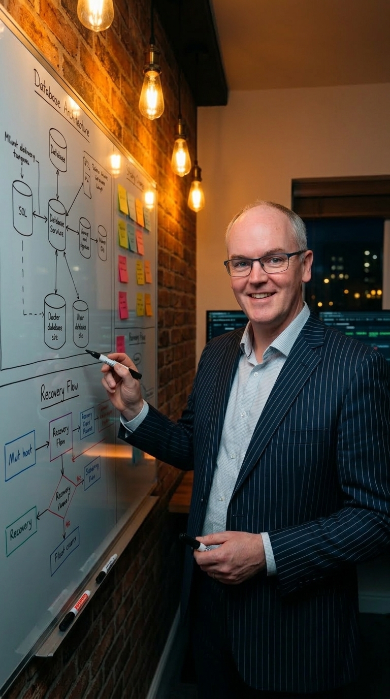 Carl Fox explaining dental marketing strategy at the whiteboard